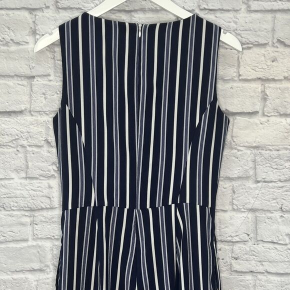 Tahari Navy Blue Striped Jumpsuit Size 4 Sleeveless Pockets Wide-Leg - Picture 7 of 7